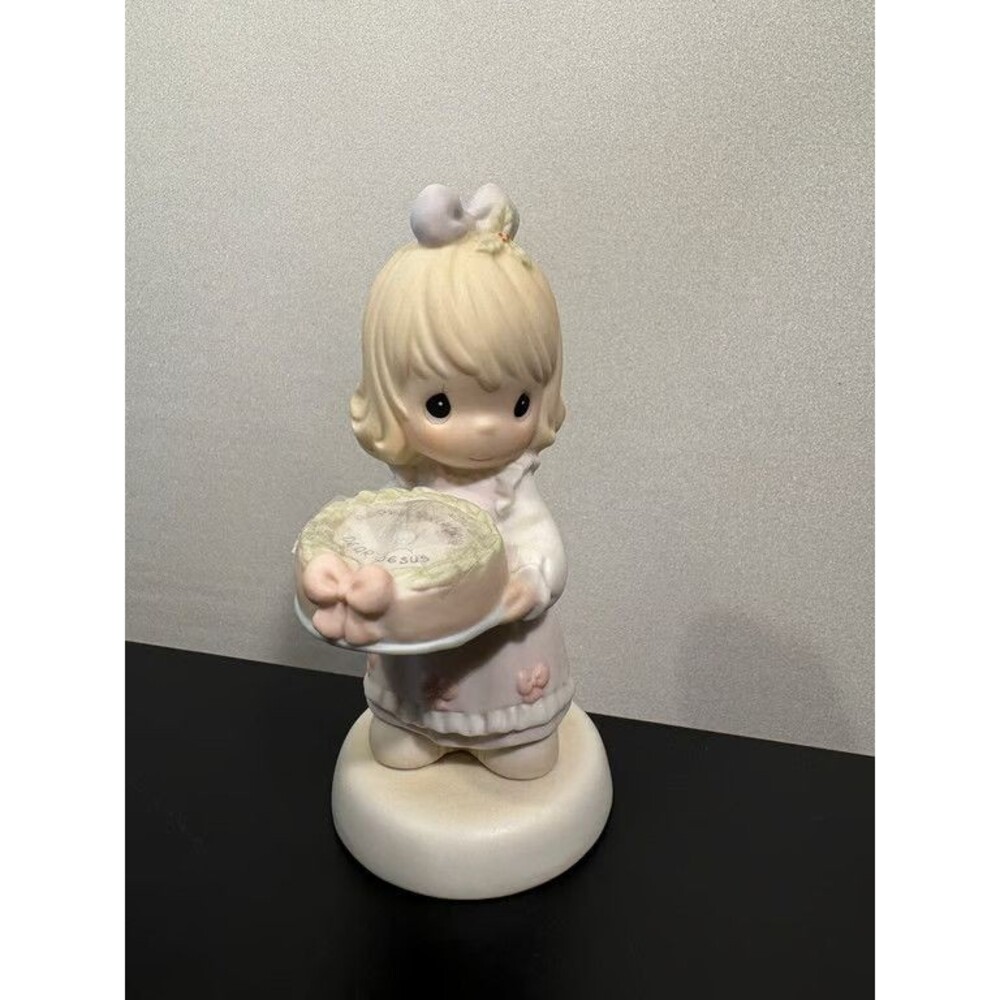Precious Moments Figurine Girl with Basket Porcelain Bisque Collectible